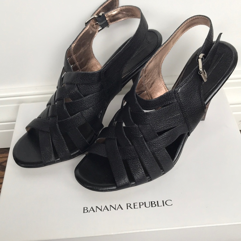 Banana republic black leather high heel sandals.